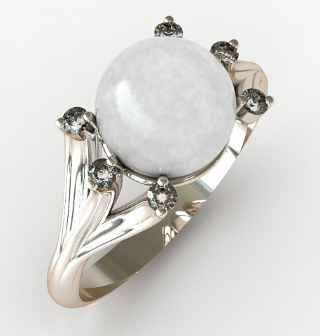 Кольцо с жемчужиной и бриллиантами